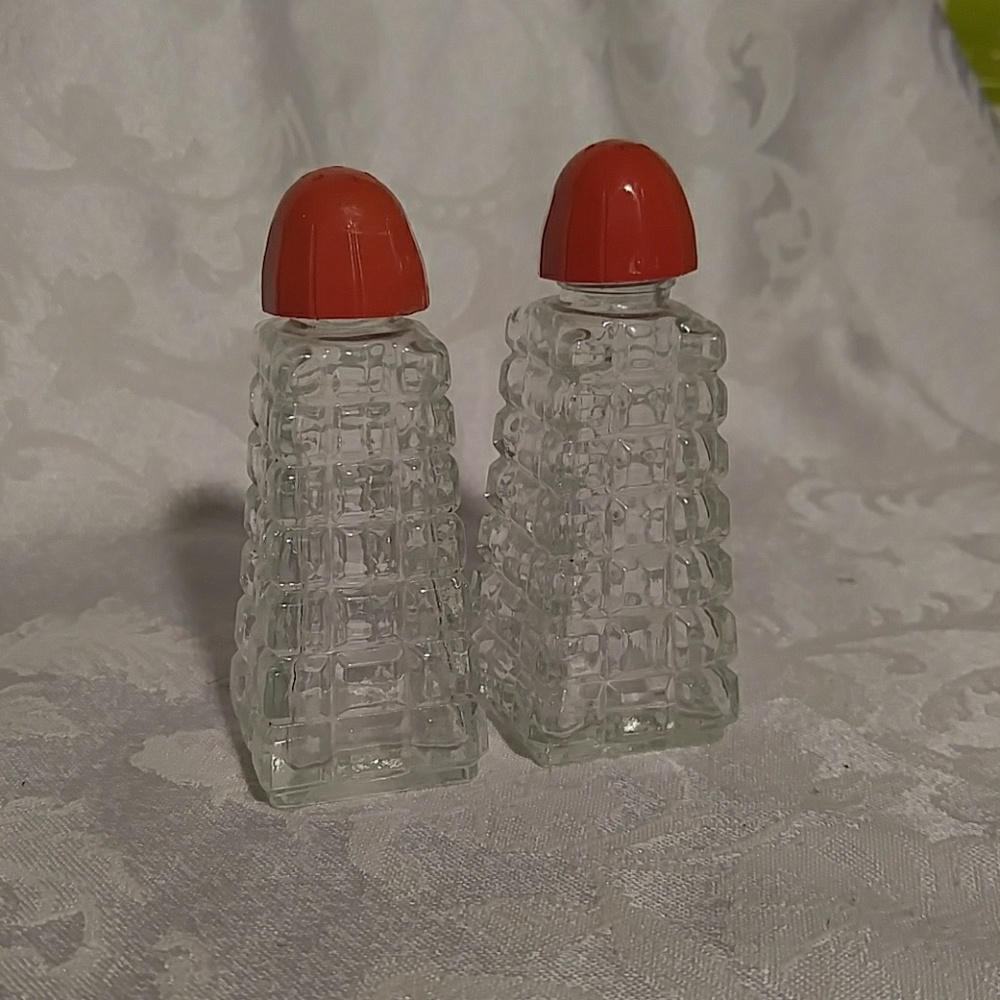Vintage Glass Square Salt and Pepper Shakers